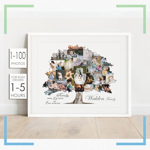Stampa personalizzata del nome della famiglia, ricordo di famiglia personalizzato, regalo di famiglia unico, collage dell'albero genealogico, regalo con foto di famiglia, collage di foto di famiglia