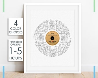 Letras de canciones en vinilo, regalo de aniversario personalizado, archivos digitales imprimibles
