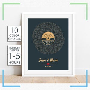 1st Anniversary Custom Song Lyrics, 1 Year Wedding Anniversary Gift, Gift for Husband, Gold Vinyl Record Song Lyrics Printable