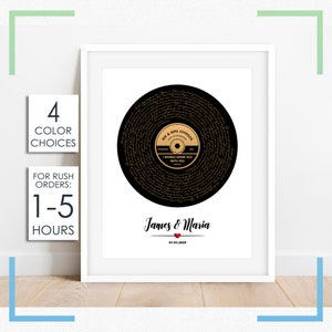Testi di canzoni personalizzati, testi di canzoni in vinile stampabili, il nostro primo ballo, regali per l'anniversario di matrimonio per lui, il nostro regalo di canzoni per lei