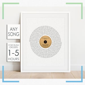 Testo di una canzone personalizzato da appendere alla parete, regalo per gli amanti della musica, regalo per musicisti, stampa artistica di dischi in vinile, regalo per il primo anniversario, primo anno di matrimonio