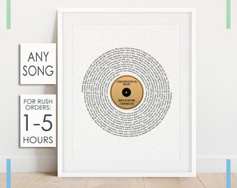 Personalized Song Lyric Wall Hanging, Music Lover Gift, Musician Gift, Vinyl Record Art Print, 1 Year Anniversary Gift, First Year Married