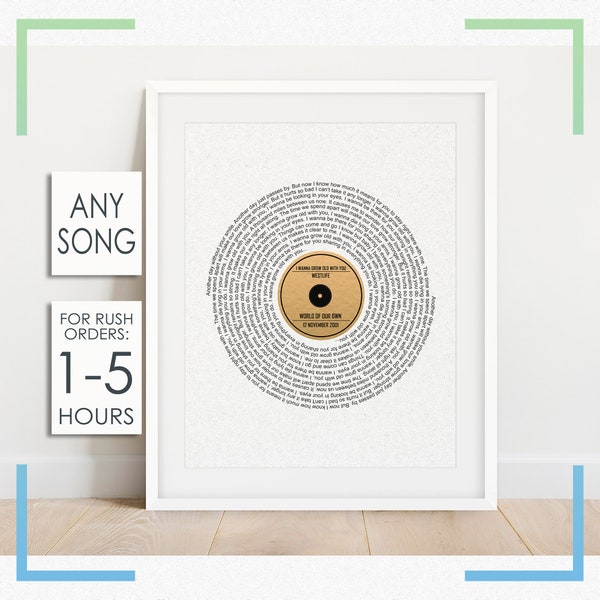 Personalized Song Lyric Wall Hanging, Music Lover Gift, Musician Gift, Vinyl Record Art Print