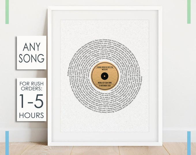 Personalized Song Lyric Wall Hanging, Music Lover Gift, Musician Gift, Vinyl Record Art Print