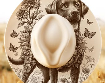 Hat Burning Design Labrador Retriever with Sunflower, Wide Brim Hat Pattern, Engraving Hat File, Burned Hat Template, Hat Engraving Template