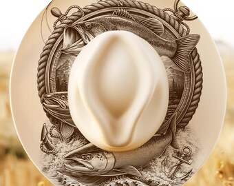 Fishing Compass Wide Brim Hat Laser Engraving Design, Bass Salmon Trout Digital Download, Fisherman Hat File, Nautical Wildlife PNG