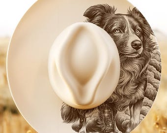 Border Collie Portrait Wide Brim Hat Pattern, Laser Engraving Hat File, Burned Hat Templates, Hat Brim Template, Wide Brim PNG