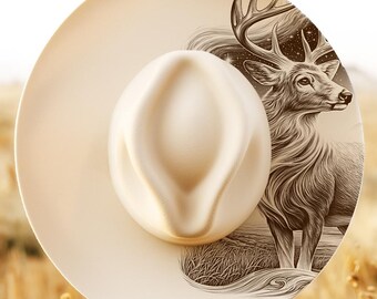 Deer Engraving Template for Wide Brim Hat, Stag PNG Digital File, Wildlife Laser Engraving Design, Western Hat Pattern, Instant Download