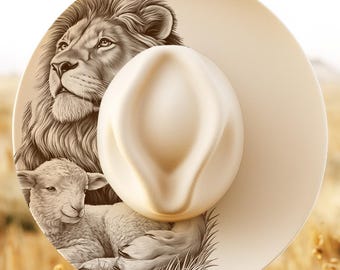 Lion and Lamb Engraving PNG, Wide Brim Hat Laser Engraving Design, Christian Digital Download, Bible Hat File, Lion Lamb Wildlife PNG