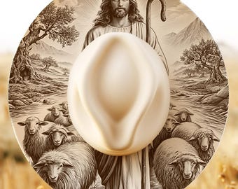 Good Shepherd Engraving PNG, Jesus with Sheep Wide Brim Hat Design, Christian Digital Download, Bible Hat File, Shepherd Staff Engraving