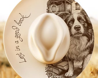 Book Lover Dog Hat Burning Design, Wide Brim Hat Pattern, Laser Engraving Hat File, Burned Hat Templates, Hat Brim Template, Wide Brim PNG
