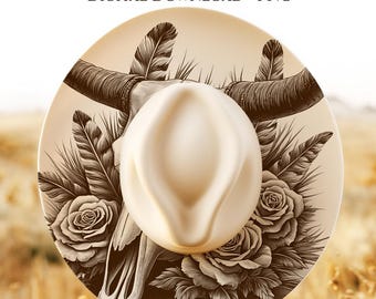 Diseño de sombrero con calavera y rosas de cuernos largos, archivo de sombrero grabado a láser, PNG de ala ancha, plantillas de sombreros quemados, plantilla de grabado de sombrero