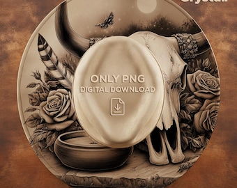 Sombrero de calavera de toro con rosas, diseño de ala ancha, pirograbado, diseño PNG para uso comercial