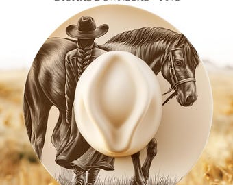 Cowgirl with Horse, Hat Burning Design, Wide Brim Hat Template, Laser Engraving Hat File, Burned Hat Templates