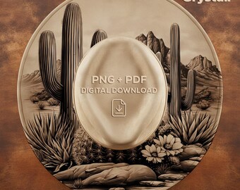 Desert Cactus Landscape Hat Burning Design, Wide Brim Hat Template, Hat Burning PNG, Laser Engraving Hat Design, Wide Brim PNG
