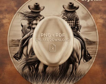 Cowgirls on Horses Wide Brim Hat Template, Burned Hat Patterns, Hat Burning PNG File, Brim Hat Engraving Digital Download, Commercial Use