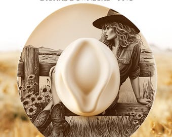 Cowgirl Western Hat Burning Design, Laser Engraving Hat File, Wide Brim PNG, Burned Hat Templates, Hat Engraving Template