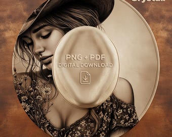 Cowgirl with Wildflowers Hat Burning Design, Burned Hat Templates, Hat Burning PNG, Laser Engraving Hat Design, Wide Brim PNG