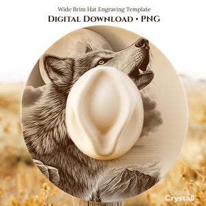 Wolf Howling Hat Burning Design, Wide Brim Hat Template, Burned Hat Templates, Hat Engraving Design, Wide Brim PNG