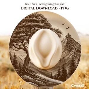 Tree & Mountain Landscape Hat Burning Design, Hat Engraving Template, Laser Engraving Hat File, Burned Hat Templates