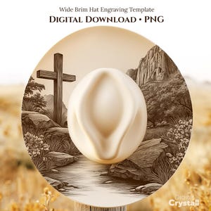 Cross & Mountain Landscape Hat Burning Design, Wide Brim Hat Pattern, Laser Engraving Hat File, Hat Burning PNG, Hat Brim Template