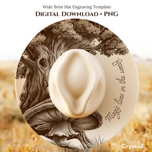Enchanted Forest Tree & Mushrooms, Wide Brim Hat Pattern, Laser Engraving Hat File, Burned Hat Templates, Hat Engraving Template PNG