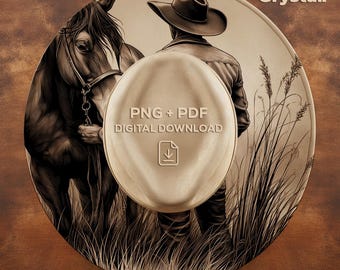 Cowboy with Horse Hat Burning Design, Wide Brim Hat Pattern, Laser Engraving Hat Design, Burned Hat Templates, Hat Burning PNG