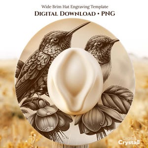 Hummingbirds & Floral Hat Burning Design, Laser Engraving Hat File, Wide Brim PNG, Burned Hat Templates, Hat Engraving Template
