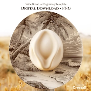 Disegno per incisione di cappello da spiaggia dell'isola, file di taglio laser di fauna marina, modello di cappello a tesa larga in formato PNG per spiaggia tropicale, modello di cappello a tesa larga