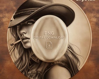 Cowgirl Woman with Cigarette Hat Burning Design, Burned Hat Templates, Hat Engraving Design, Wide Brim PNG, Laser Engraving Hat File