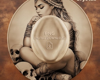 Mystic Woman & Skulls Hat Burning Design, Burned Hat Templates, Hat Burn PNG, Laser Engraving Hat File, Wide Brim PNG