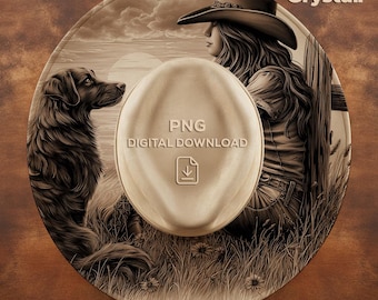 Cowgirl and Dog Hat Burning Design, Wide Brim Hat Pattern, Laser Engraving Hat File, Hat Burning PNG, Wide Brim Hat Template