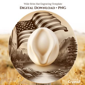 American Flag & Mountain Landscape Hat Burning Design, Laser Engraving Hat File, Burned Hat Templates, Hat Engraving Template PNG