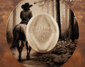 Cowboy Rider in Forest Hat Burning Design Burned Hat Template Wide Brim Hat Pattern Pyrography Hat PNG Commercial Use