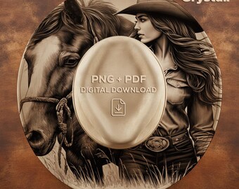 Cowgirl and Horse Wide Brim Hat Template, Burned Hat Templates, Laser Engraving Hat Design, Hat Engraving Template, Hat Burning PNG