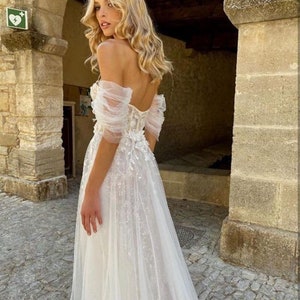 Personalised off the Shoulder Boho Tulle Sweetheart Beach Wedding Dress ...