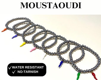 Italian Cornetto bracelet | mini Cornicello charm beaded bracelet | handmade water resistant | Stainless steel italian corno jewelry gift |