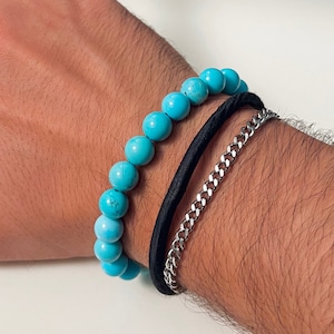 Turquoise stone Beaded Bracelet | Handmade no tarnish water resistant | Men&#39;s women&#39;s unisex jewelry stone bracelet gift