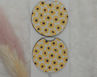 Yellow Sunflower Subliamtion Print Car Coaster Set (2)