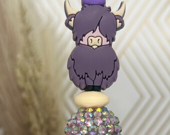 Purple Highland Cow Focal Beaded Ink Pen