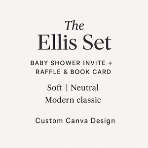 Carte d'invitation personnalisée baby shower + tombola et livre | L'ensemble Ellis | Toile moderne et neutre en termes de genre