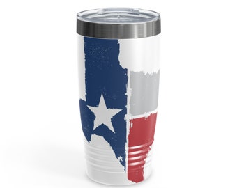 Bicchiere con collo ad anello con bandiera del Texas - Bicchiere con collo ad anello con mappa del Texas - Bicchiere con collo ad anello del Texas 20 once