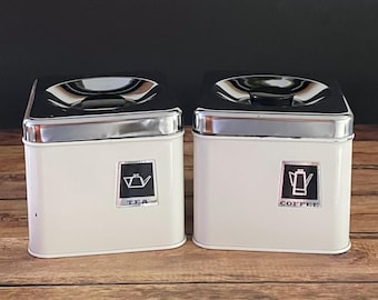 Vintage Queens Line Coffee and Tea Canister Set, Black & White - Set of 2