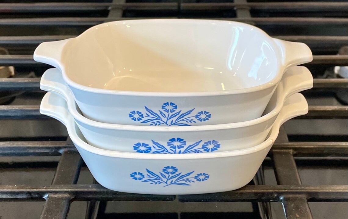 Set of 3 Vintage Blue Cornflower Mini Casserole Baking Dishes Etsy