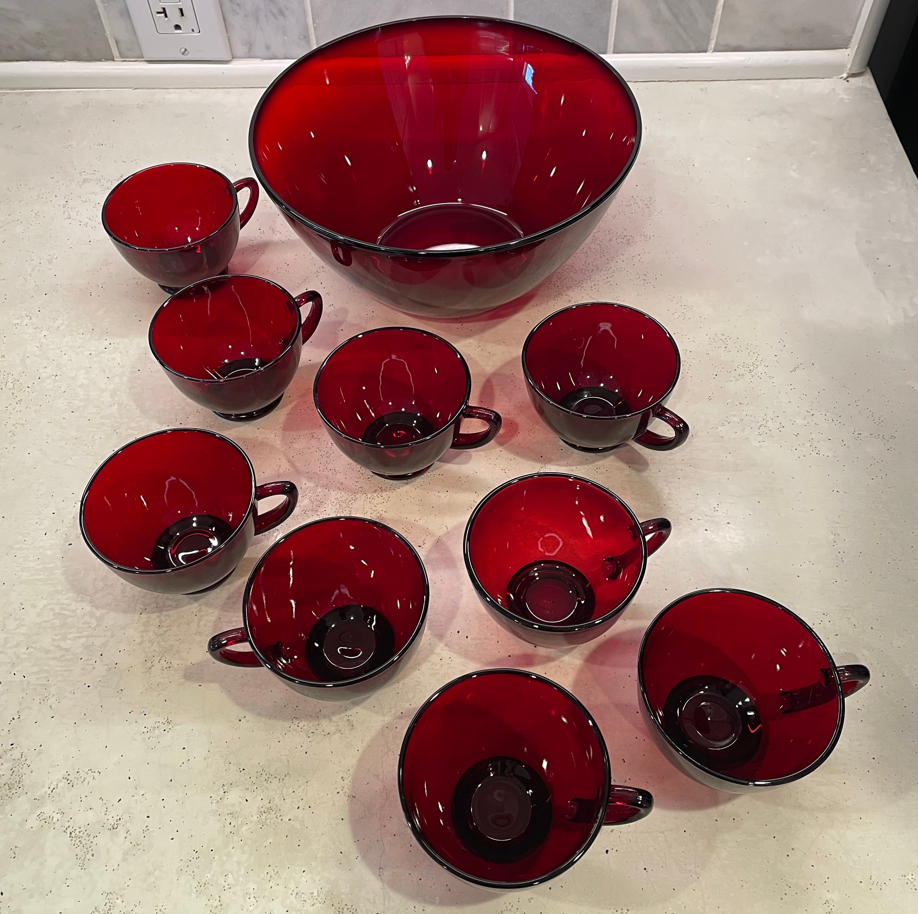 Vintage Ruby Red Punch Bowl Set with 8 Glasses Cristal Etsy