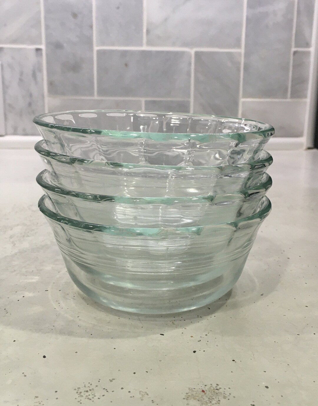 Set of 4 Large Vintage Pyrex Ramekins Clear Glass Custard Cups Pudding