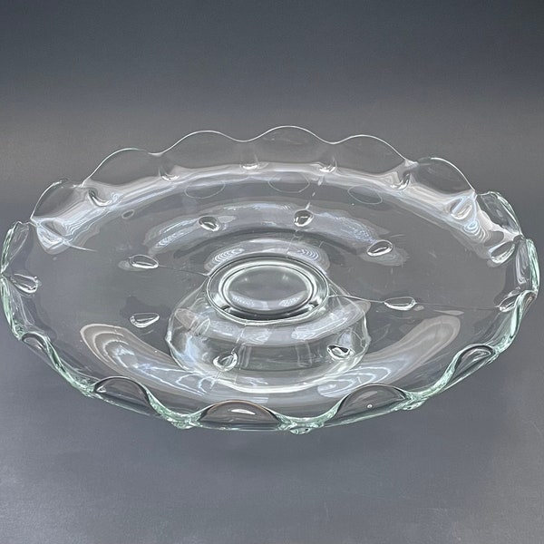 Vintage Cake Stand Indiana Glass Teardrop Low Pedestal Cake Stand with Ruffled Edges 13" x 3" - Large Wedding Cake Display Stand 1960's