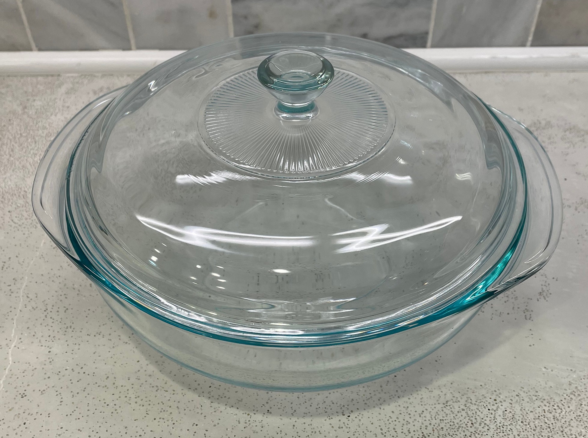 Vintage Pyrex Clear Glass Blue Tint Round Covered Casserole Etsy