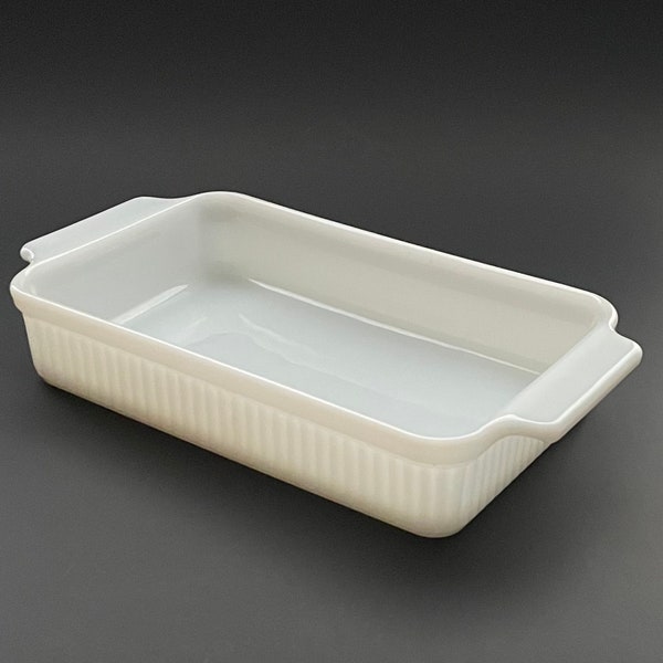 Ribbed Vintage Fire King Milk Glass Brownie Baking Dish 9.5 x 6.5 x 2 With Handles Anchor Hocking USA Number 1441 Milk Glass 50's Bakeware