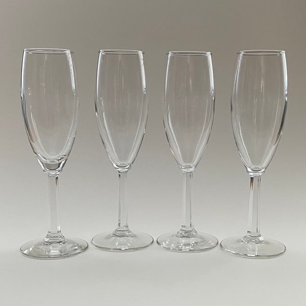 Set of 4 Vintage Champagne Flutes Crystal D'Arques six sided stem - 5 ounce Toasting Flutes Made in the 1980's - Gift For Mom